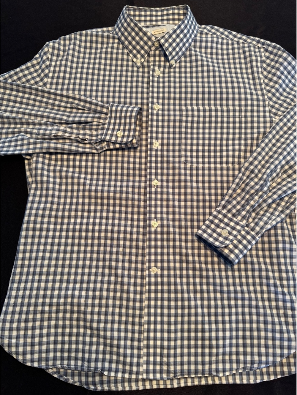 Joseph Abboud Modern Fit Blue and White Checkered Button-Down Shirt XL